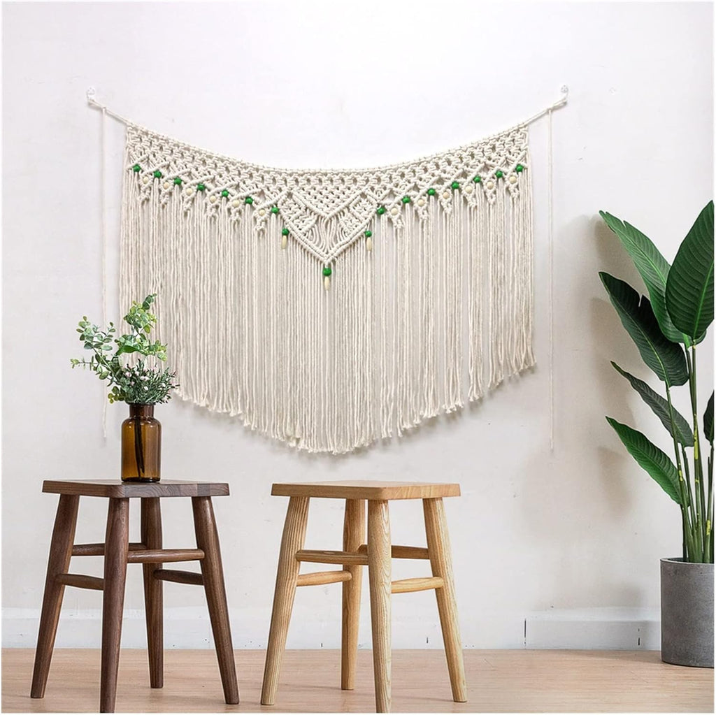 Tapestry Macrame Wall Hanging Tapestry Large Bohemian Wall Decor for Living Room Bedroom Kitchen (Beige 100x65cm)