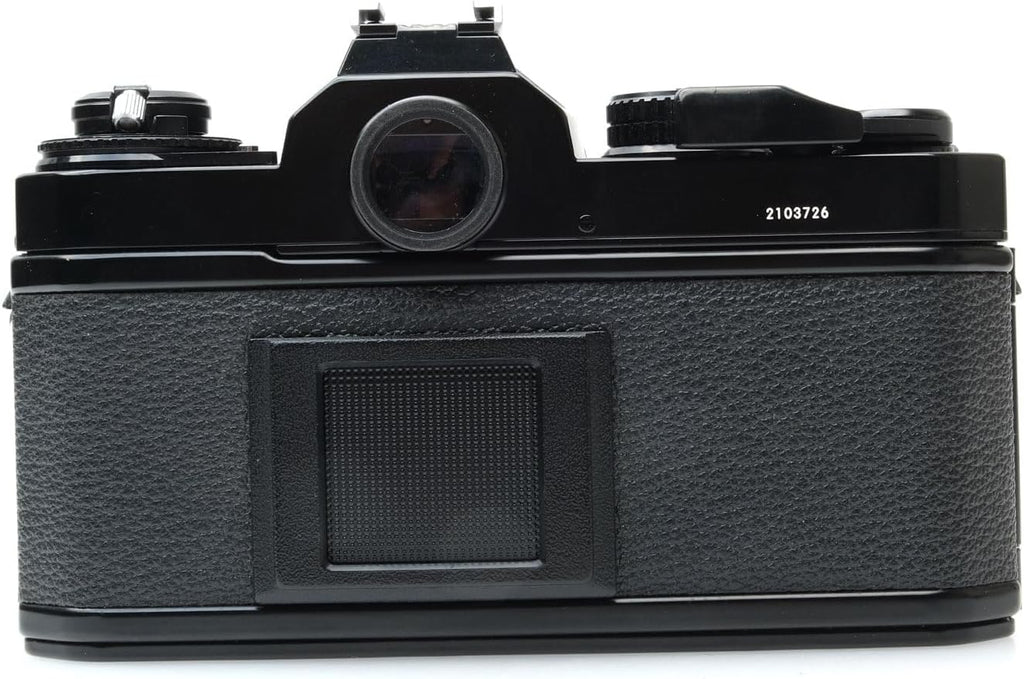 Nikon FE2 film SLR camera with black body; no lens
