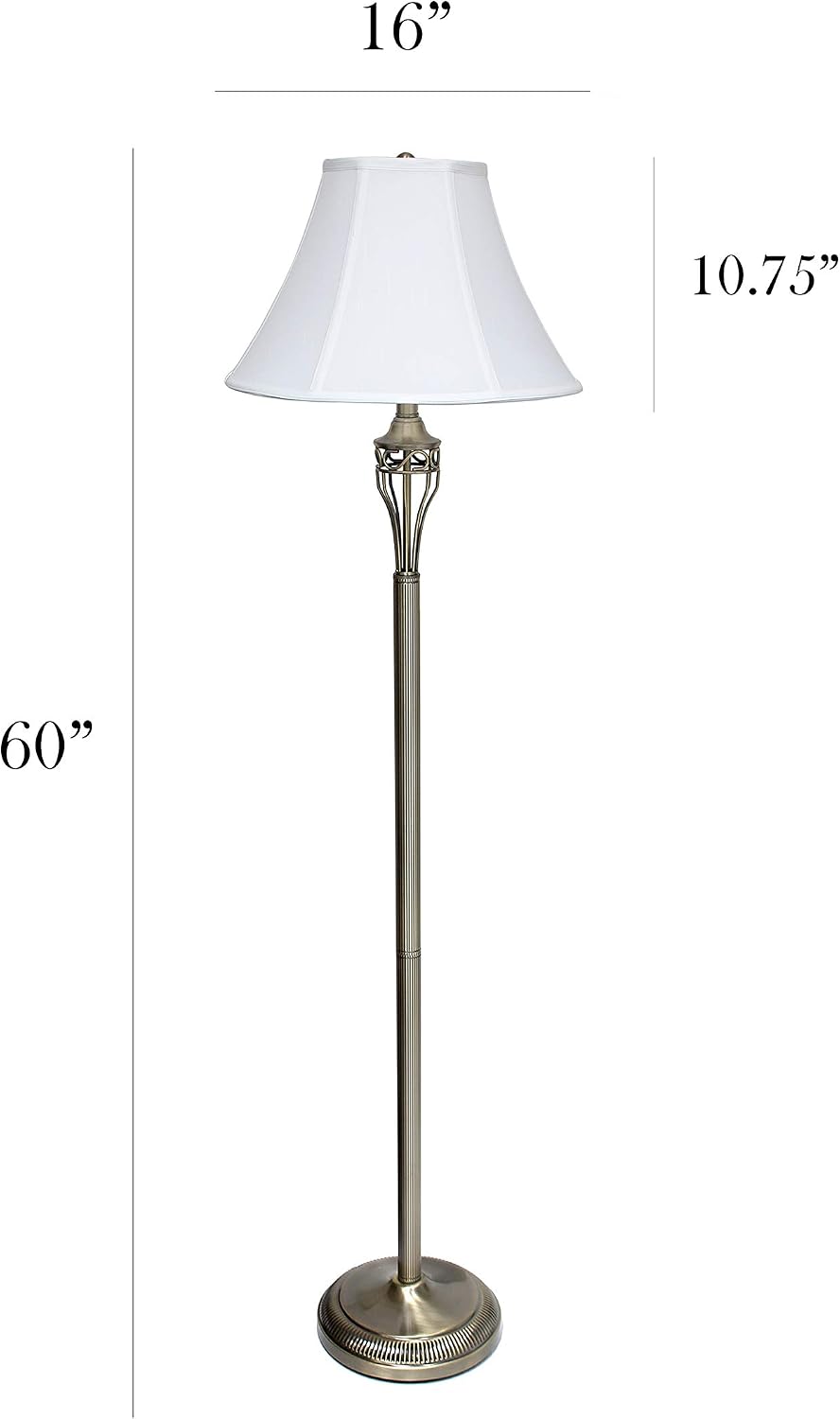 Elegant Designs LC1001-ABS Antique Brass Three Pack Lamp Set (2 Table Lamps, 1 Floor Lamp) with Fabric White Bell Shaped Shades