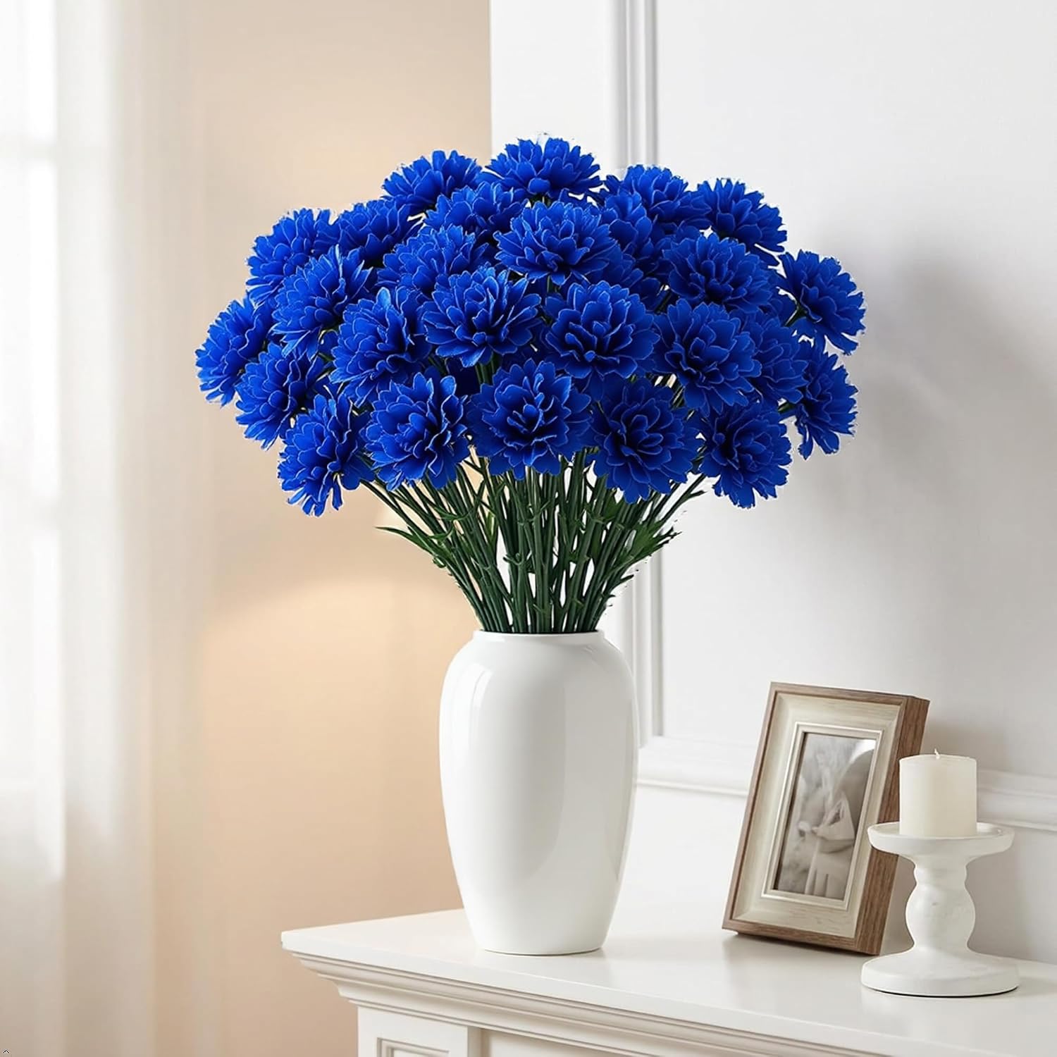Larksilk 1000 Pack Royal Blue Carnations Artificial Flowers, Silk Heads | Bulk 1000 royal blue silk carnation heads on 5in wired stems for wedding centerpieces, bouquets & DIY crafts