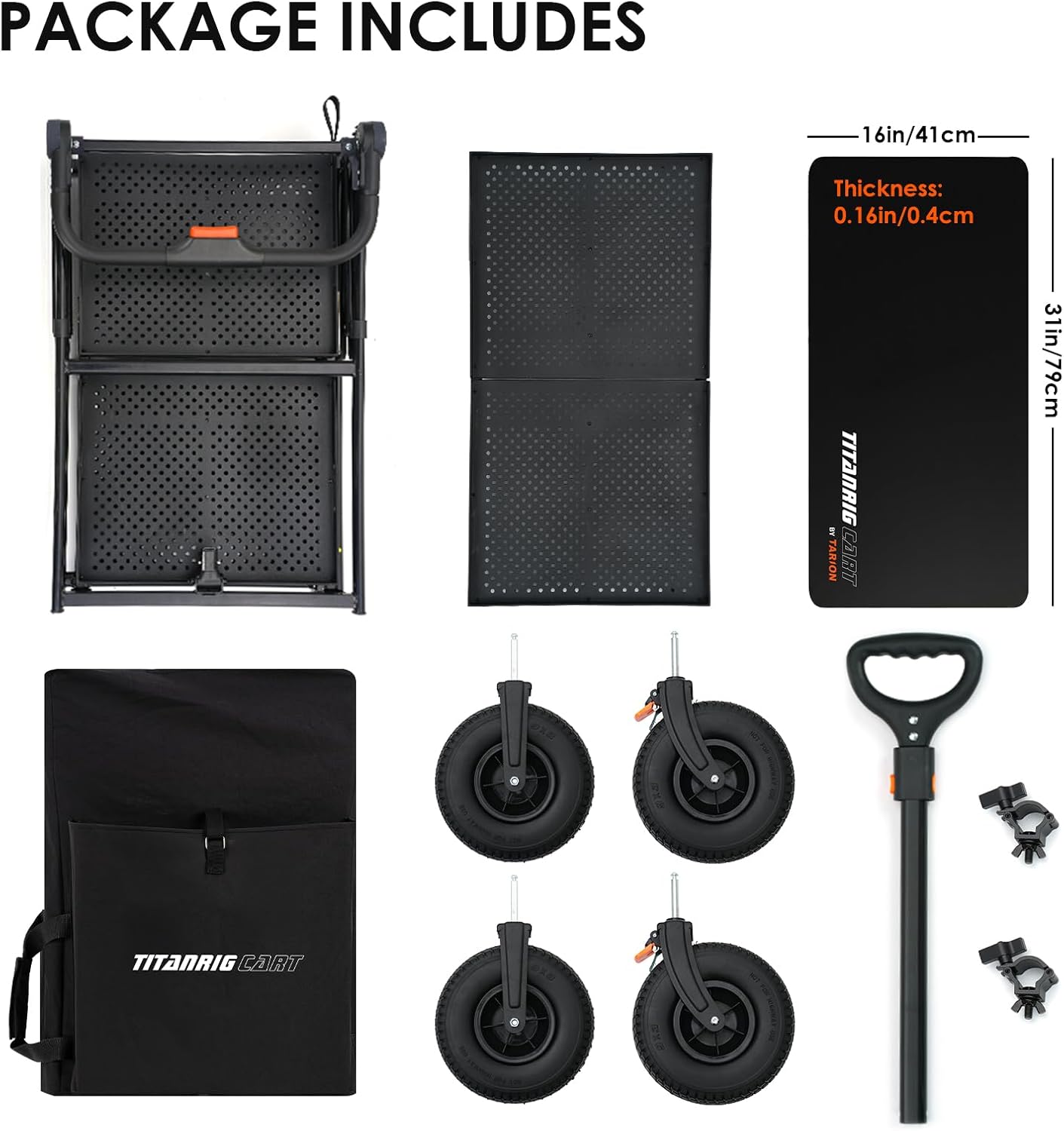 TARION Video Production Camera Cart - Heavy Duty 440lb Load Capacity Cine Dolly - Foldable 3 Tray Mobile Workstation - 9 Inch Swivel Wheels - Titanrig Cart