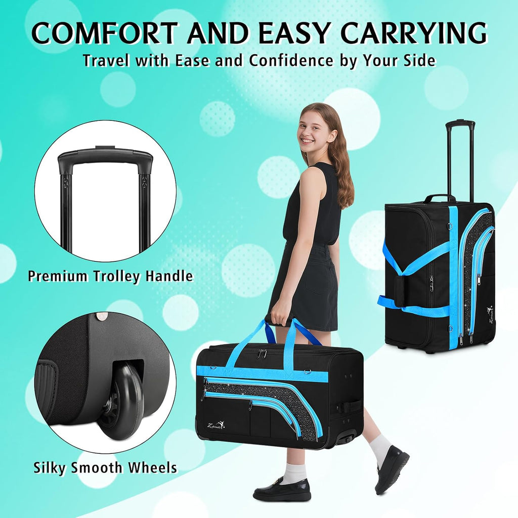 Dance Bag with Garment Rack - 28 Inch Professional Dance Competition Duffle Bag with Rack - Wheeled Dance Suitcase with Multiple Pockets for Dancers, Athlete, Travelers, and Livestreamer