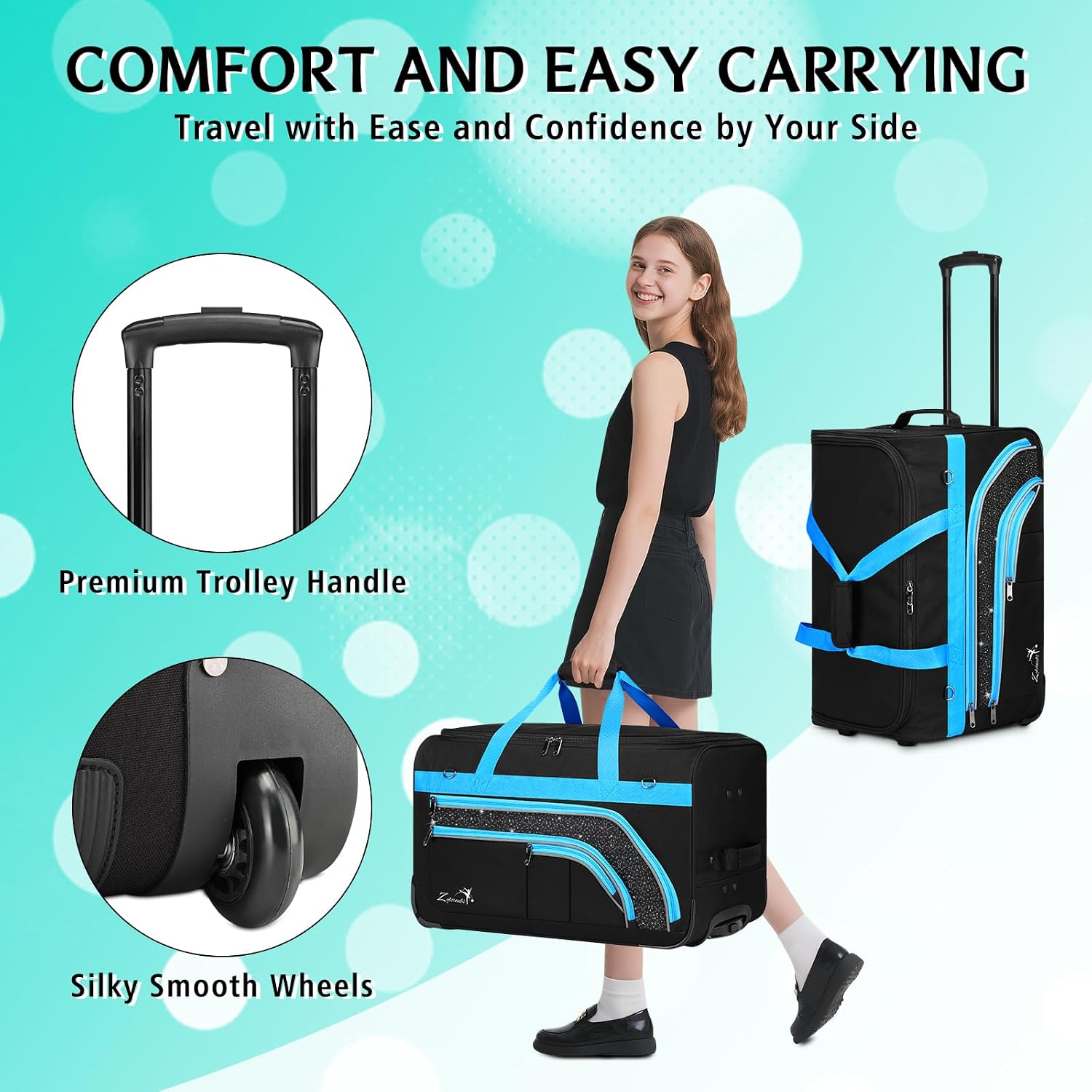 Dance Bag with Garment Rack - 28 Inch Professional Dance Competition Duffle Bag with Rack - Wheeled Dance Suitcase with Multiple Pockets for Dancers, Athlete, Travelers, and Livestreamer