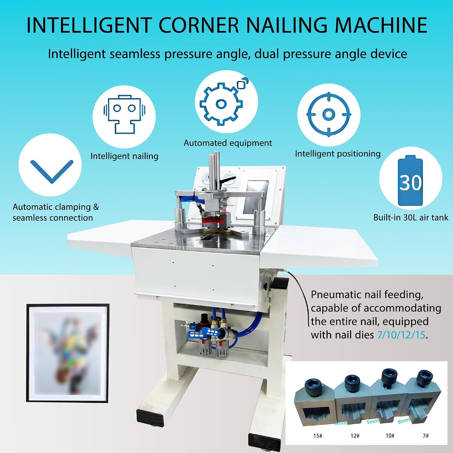 110V Intelligent CNC Picture Frame Nailer & Corner Nailing Machine, Automatic Pneumatic V-Nail Joiner with Touch Screen & 30L Air Tank for Photo Frames, MDF, Hardwood (5-15mm Corner Nails)