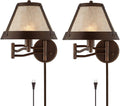 Franklin Iron Works Samuel Mica Shade Plug-in Swing Arm Wall Lamp with Cord Cover Set of 2