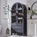 71' Tall Arched Bathroom Storage Cabinet, 4-Tier cabinet w/2 Large Drawers &Adjustable Shelves, Wooden Bathroom Floor cabinets w/Glass Doors, Modern Farmhouse Versatile Cabinets for bathroom,Dark Grey