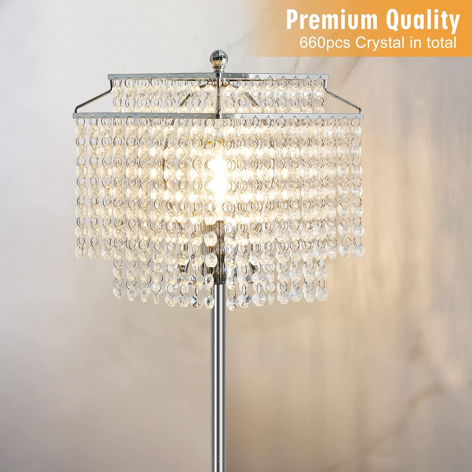 Luvkczc Table Lamp and Floor Lamp Set, Crystal Table Lamp with USB Ports+Crystal Floor Lamps Set of 2, Morden Lamps for Living Room, Bedroom, Office (Silver)