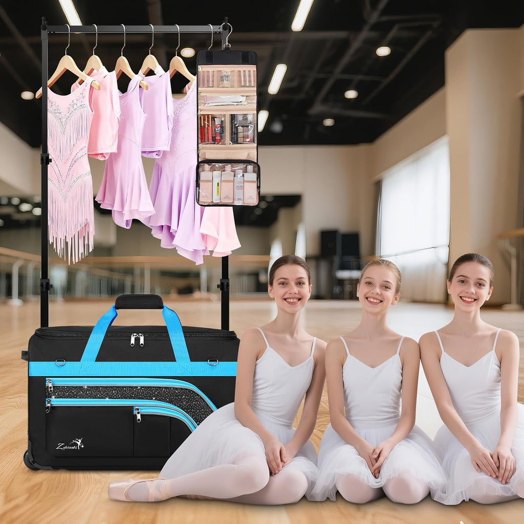 Dance Bag with Garment Rack - 28 Inch Professional Dance Competition Duffle Bag with Rack - Wheeled Dance Suitcase with Multiple Pockets for Dancers, Athlete, Travelers, and Livestreamer