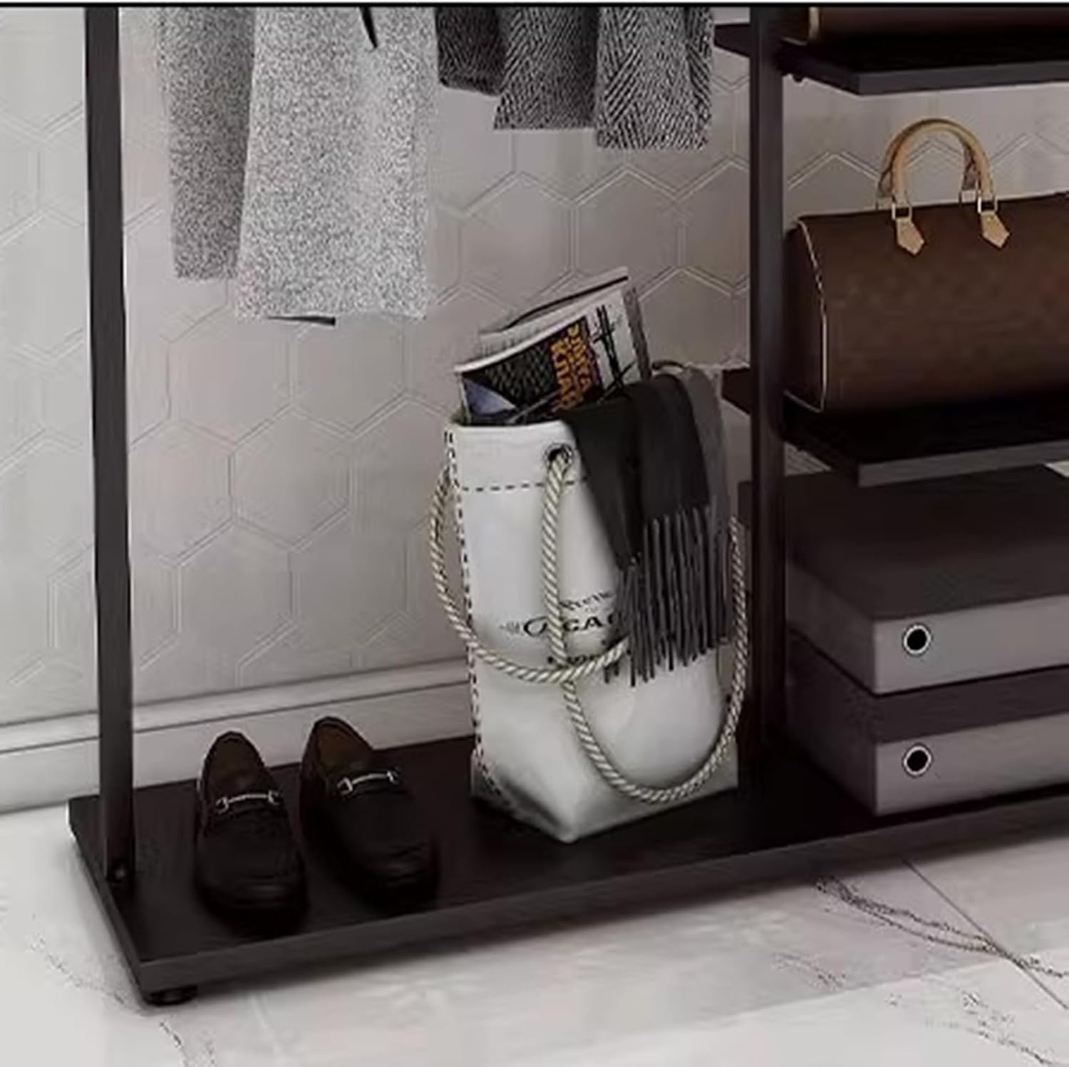 Garment Rack Freestanding Wardrobe Closet With 5 Shelves, Commercial Heavy Duty Clothing Rack For Hanging Clothes, Portable Metal Closet Organizer For Bedroom, Easy To Assemble, Bla(Size:100X40X160CM)