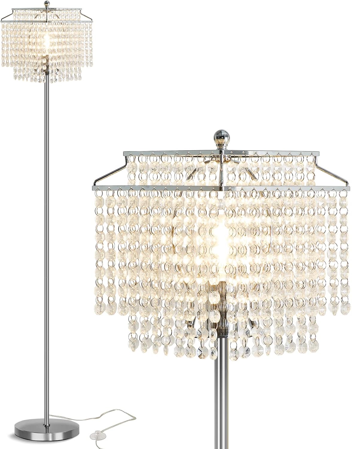 Luvkczc Table Lamp and Floor Lamp Set, Crystal Table Lamp with USB Ports+Crystal Floor Lamps Set of 2, Morden Lamps for Living Room, Bedroom, Office (Silver)