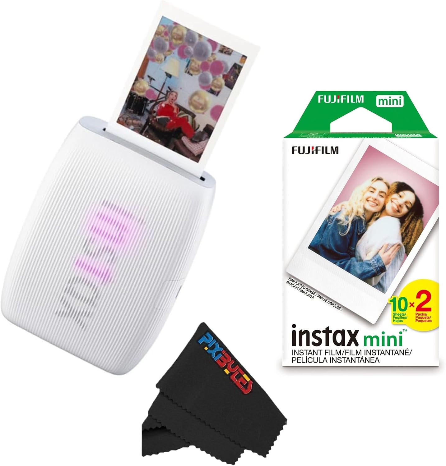 Fujifilm Instax Mini Link 3 Smartphone Printer with Instax Mini Films and Free Bonus Microfiber Cleaning Cloth... (Clay White, 1 x Twin Pack (20 Sheets))