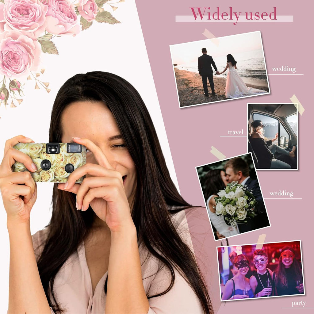 12 Pack Disposable Cameras Bulk for Wedding 35 mm Single Use Film Cameras with Flash for Wedding Reception Guests, Baby Shower, Bridal Shower, Anniversary(Yellow Rose)