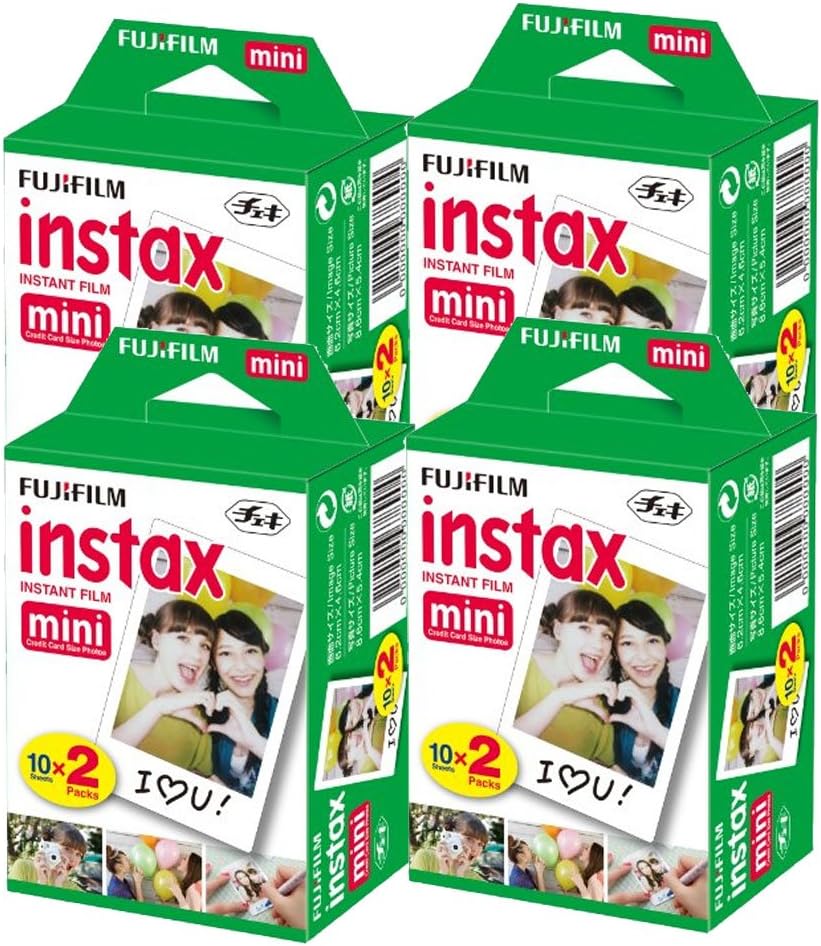 4X Fujifilm instax mini Instant Film (80 Exposures) Bundle with 20 Sticker Frames for Fuji Instax Prints Travel Package