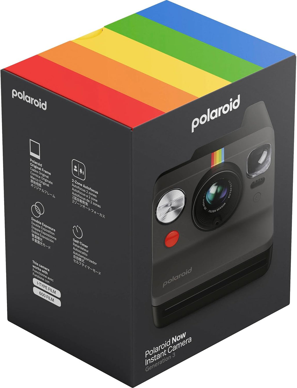 Polaroid Now Generation 3 i-Type Instant Camera (Black) with 8 i-Type Color Film Starter Bundle + Charging Cable and Cleaning Cloth