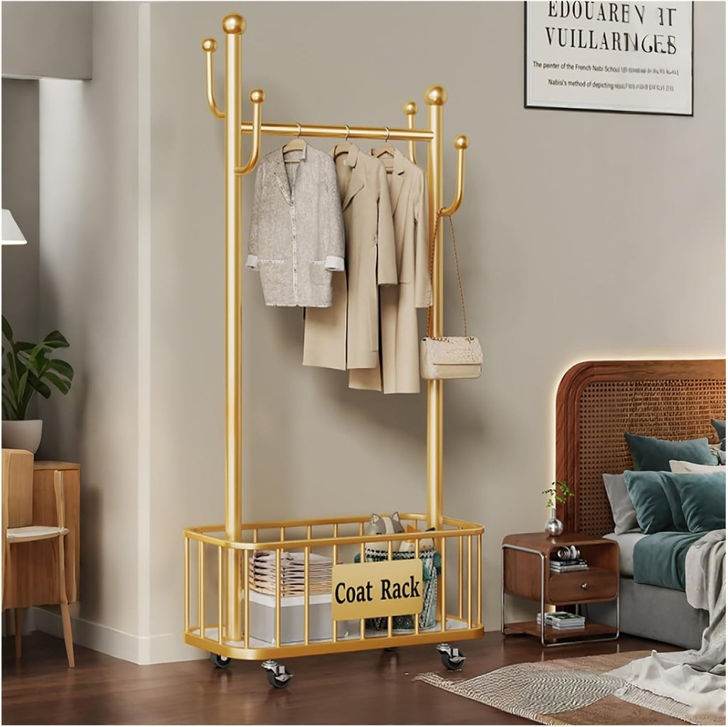 Heavy Duty Rolling Clothes Rack, Clothing Rack with Wheels, Garment Racks for Hanging Clothes, Wardrobe Racks for Bedroom Laundry Living Room(Gold,60cm/23.6in)