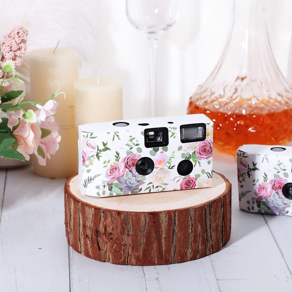 10 Pack Disposable Camera for Wedding Bulk, 35mm Single Use Camera Bulk with Flash Black and White Film for Gathering Wedding Travel (Pink Rose,Black and White Film)