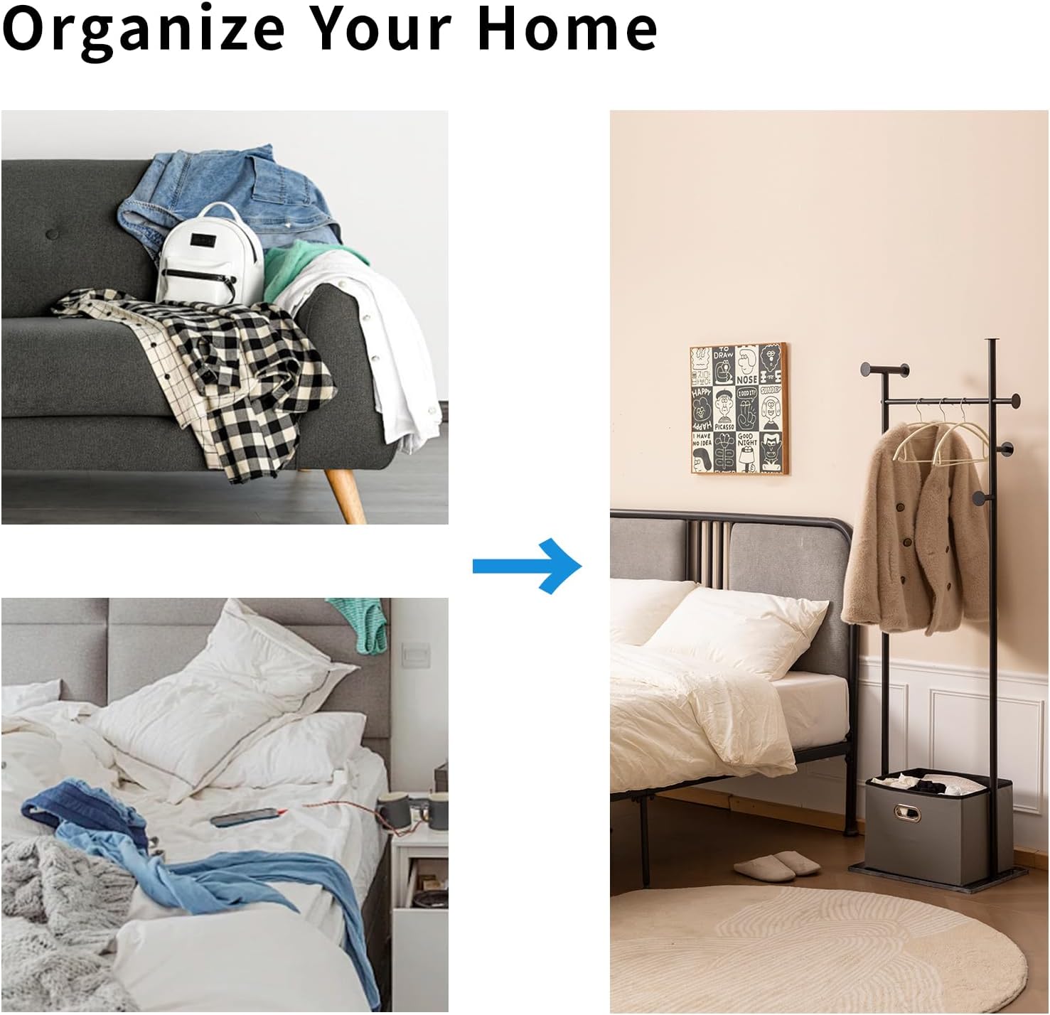JIAYUEJU Heavy Duty Clothes Rack with Basket & Marble Base, Clothing Rack for Hanging Clothes, Coat Rack Freestanding for Entryway Bedroom Living Room Hotel 13.39' D x 19.69' W x 68.9' H (Black)