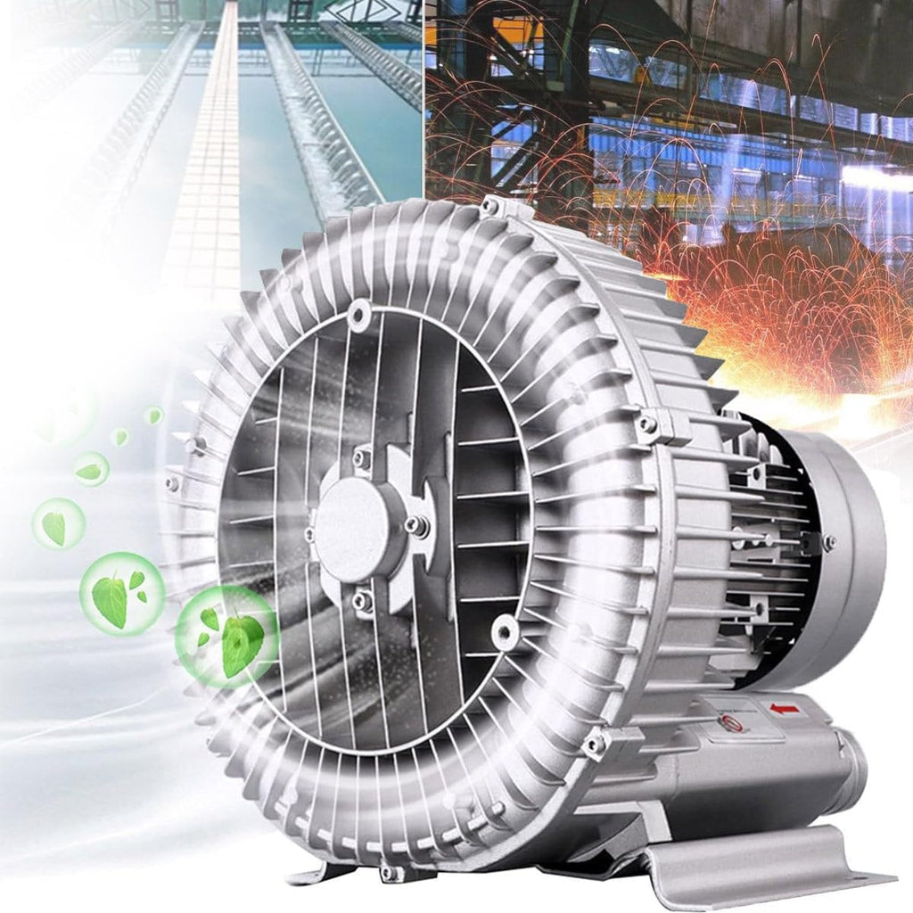 Regenerative Blower 120W 180W 250W 370W 550W 750W 1100W Single Phase Turbine Blower, 110v/220v High-Pressure Vortex Ring Blower, 50Hz Industrial Vacuum Pump,250W/0.34HP
