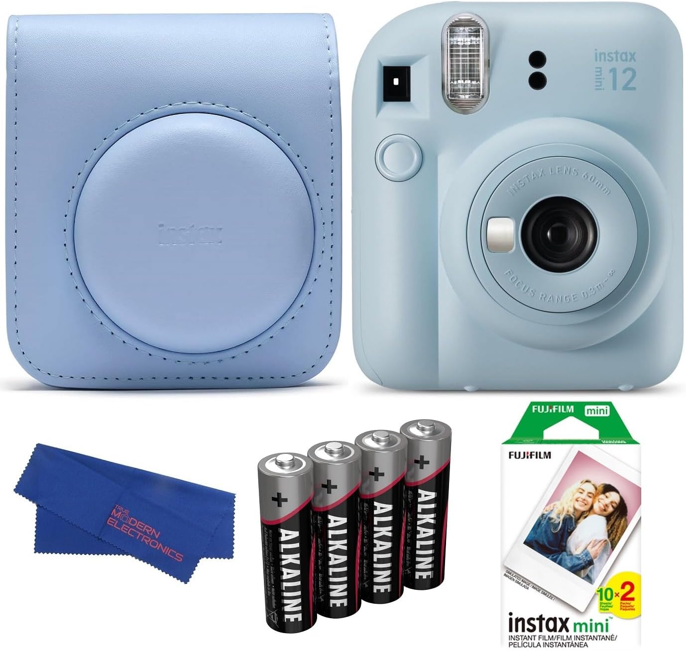Fujifilm INSTAX MINI 12 Instant Film Camera Bundle, Includes: INSTAX Mini Film (20 Exposures), INSTAX Mini 12 Case and More (5 Items) (Pastel Blue)