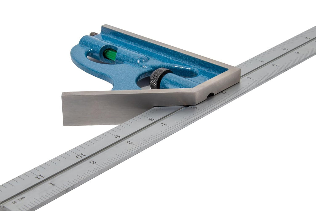 PEC Tools 2-Piece Combination Square - 18' Machinist Blade with English & Metric Graduation, Includes Cast Iron Square Head Featuring Level Vial & Scribe Tool, Precision Combo Square - Made in USA