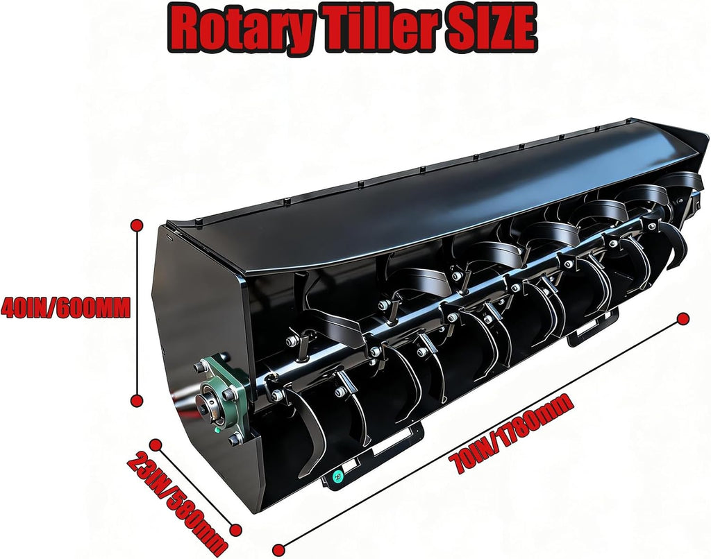 70' Hydraulic Rotary Tiller Attachment for Skid Steer Loaders, Heavy-Duty Skid Steer Soil Cultivator Attachments, 6' Tilling Depth, Ideal for Farmland, Garden,USA Stock