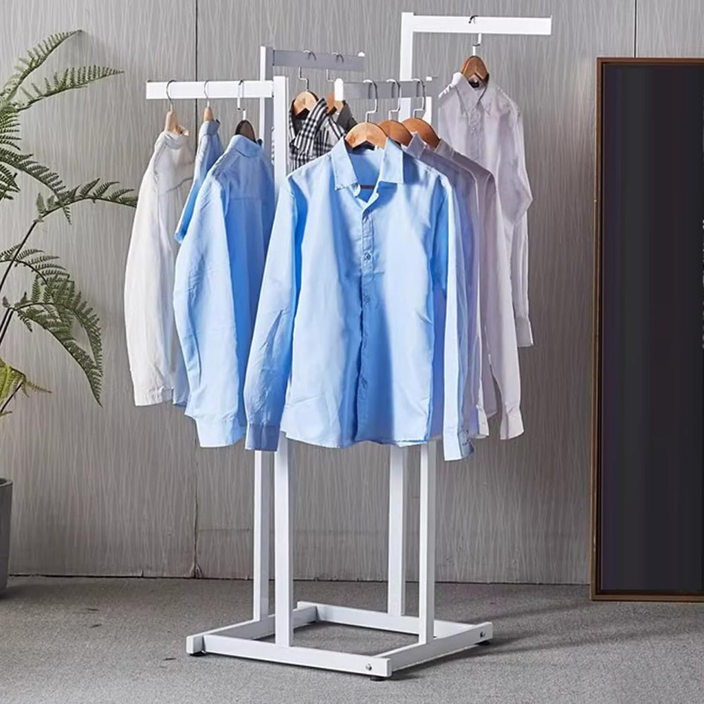 Modern Boutiques Clothing Store Garment Rack,Commercial Grade Nakajima Clothes Display Rack,Floor-Standing Clothes Shelves Heavy Duty 4 Way Rack,Shoes Bags Clothes Organizer Storage Shelves, white