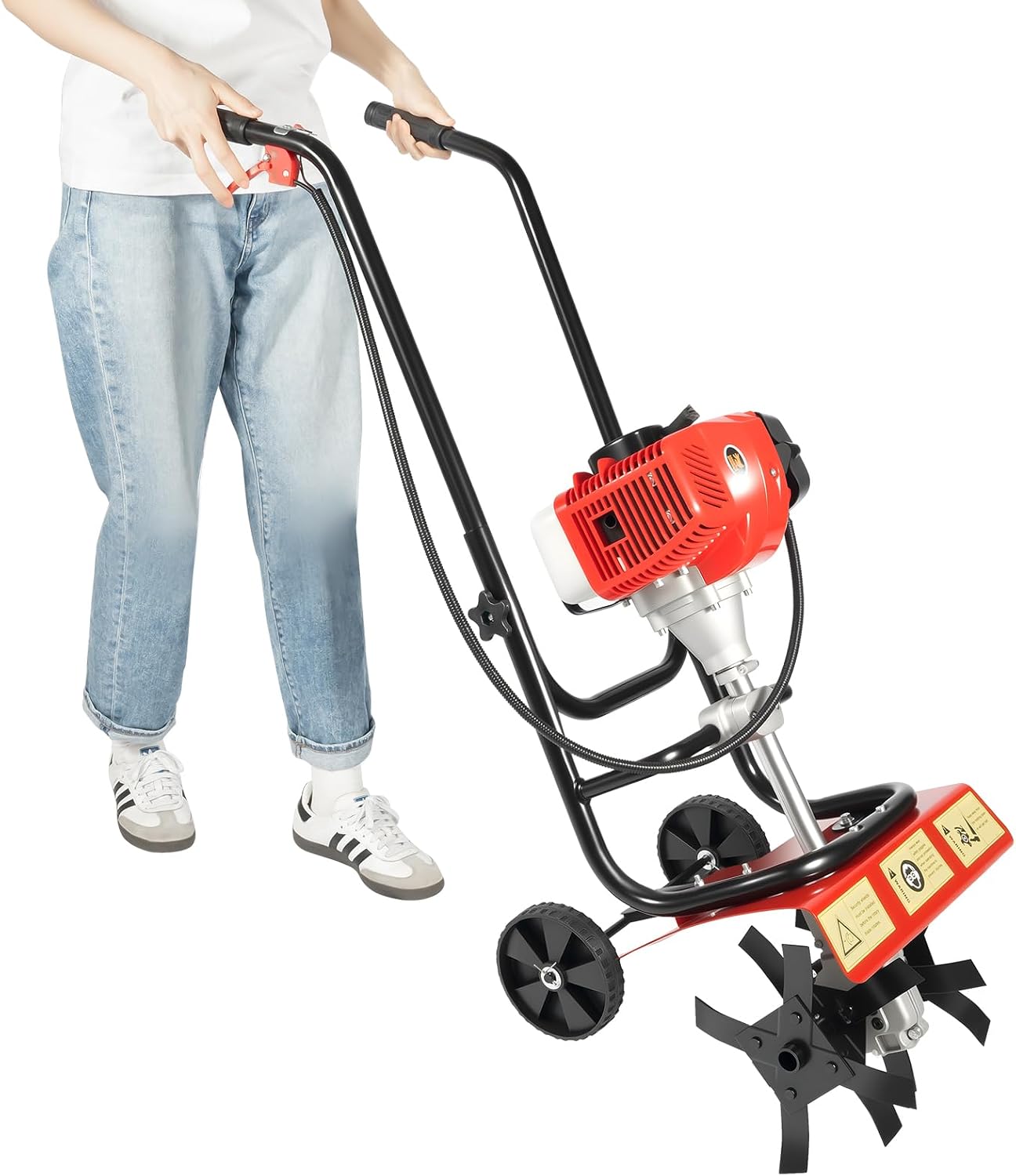 52cc Gas Powered Tiller Cultivator 2-Stroke Engine, 1.9KW 7000RPM Mini Garden Tiller with 14' Tilling Width 1.97-3.94' Depth, Handheld Gasoline Tiller for Soil Preparation, Weed Control, Garden Farm
