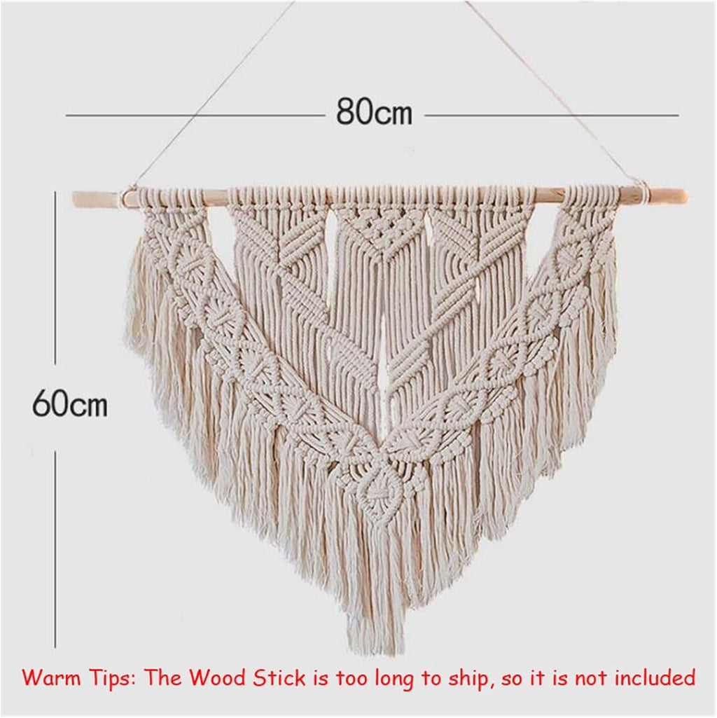 Tapestry Macrame Wall Hanging Hand-Woven Pendant Woven Tapestry Bohemian Crafts Room Decoration (Beige 80x60cm)
