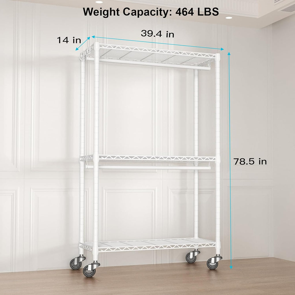 FUTASSI P3 & P6 Mini Rolling Clothes Rack White Bundle, Clothing Racks for Hanging Clothes, Freestanding Garment Rack with Wheels