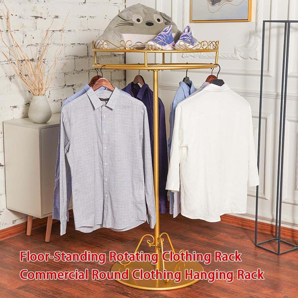 Floor-Standing Clothing Rack, Rotating Portable Garment Rack for Hanging Clothes, Metal Clothes Hanging Rack for Bedroom, Balcony, Retail Display,Gold,60cm*135cm