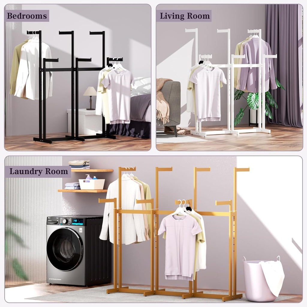 Clothing Racks - Metal Garment Racks for Retail Display Hanging Clothes, Heavy Duty Gold Commercial Clothing Display Rack with Wheels, FreeStanding Sturdy Clothes Organization (6 Arm,Gold)