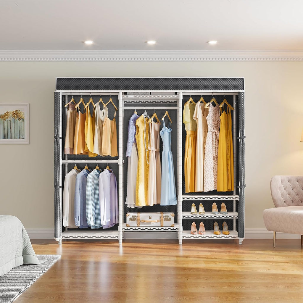 VIPEK V5C Medium Covered Clothes Rack Heavy Duty Portable Closet Wardrobe, Freestanding White Clothing Rack with Black Upgraded Polyester Cover, Adjustable Custom, 56.7' Lx15.7 Wx76.4 H