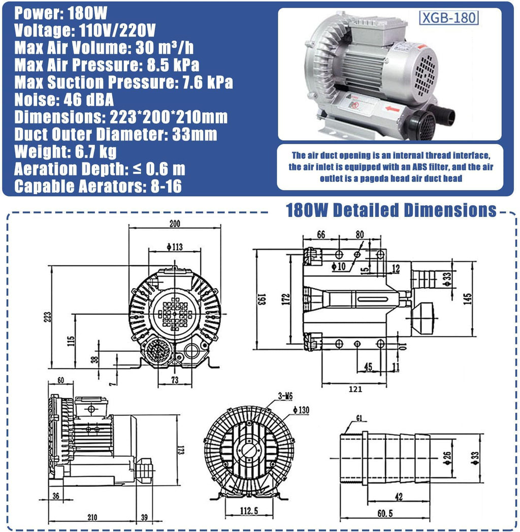 High-Power Regenerative Blower 120W-1500W, 0.16HP-2.04HP Industrial Vacuum Pump, Vortex Air Pump for Efficient Blowing and Suction, Heavy-Duty Performance