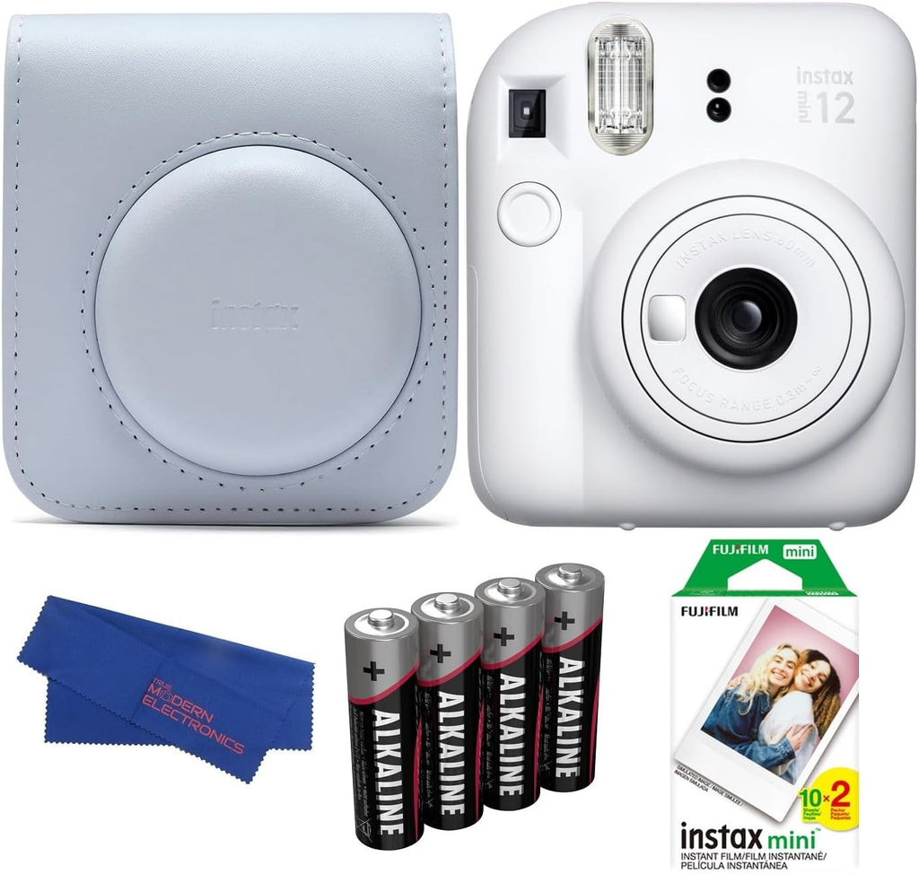 Fujifilm INSTAX MINI 12 Instant Film Camera Bundle, Includes: INSTAX Mini Film (20 Exposures), INSTAX Mini 12 Case and More (5 Items) (Clay White)
