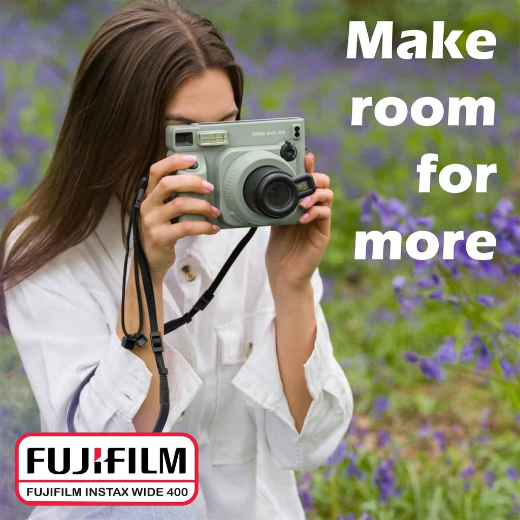 Fujifilm Instax Wide 400 Instant Film Camera (Sage Green) Bundle with Instax Wide Instant Film (20 Sheets), with Accessories Including Leather Camera Case