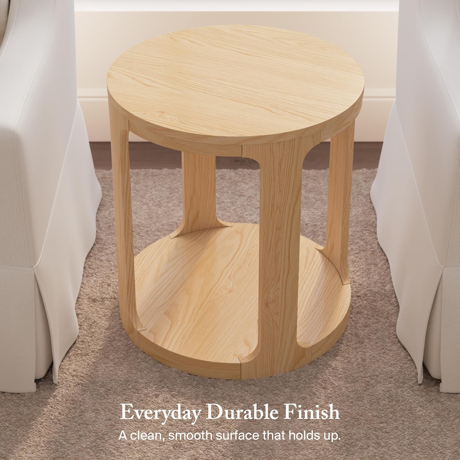 Bush Home Vera Round End Table – Set of 2, Living Room Furniture, Vera Collection, Natural White Oak