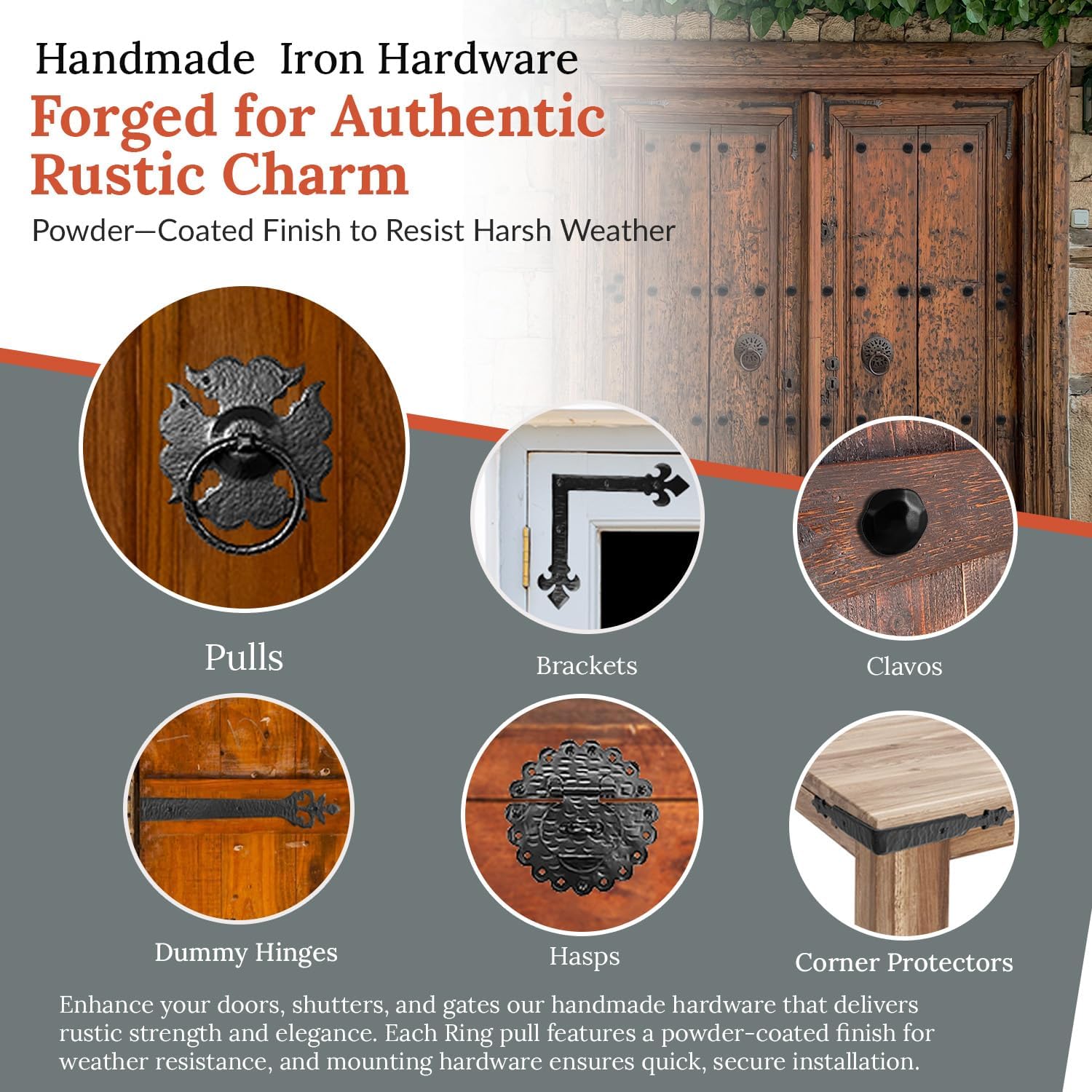 4 Pack 4.5' Decorative Black Ring Pulls - Heavy Duty Decorative Iron Pull - Handmade Rustic Metal Ring Pull for Chests, Trunks, Barn Doors & Door Pulls - The Farmhouse Series