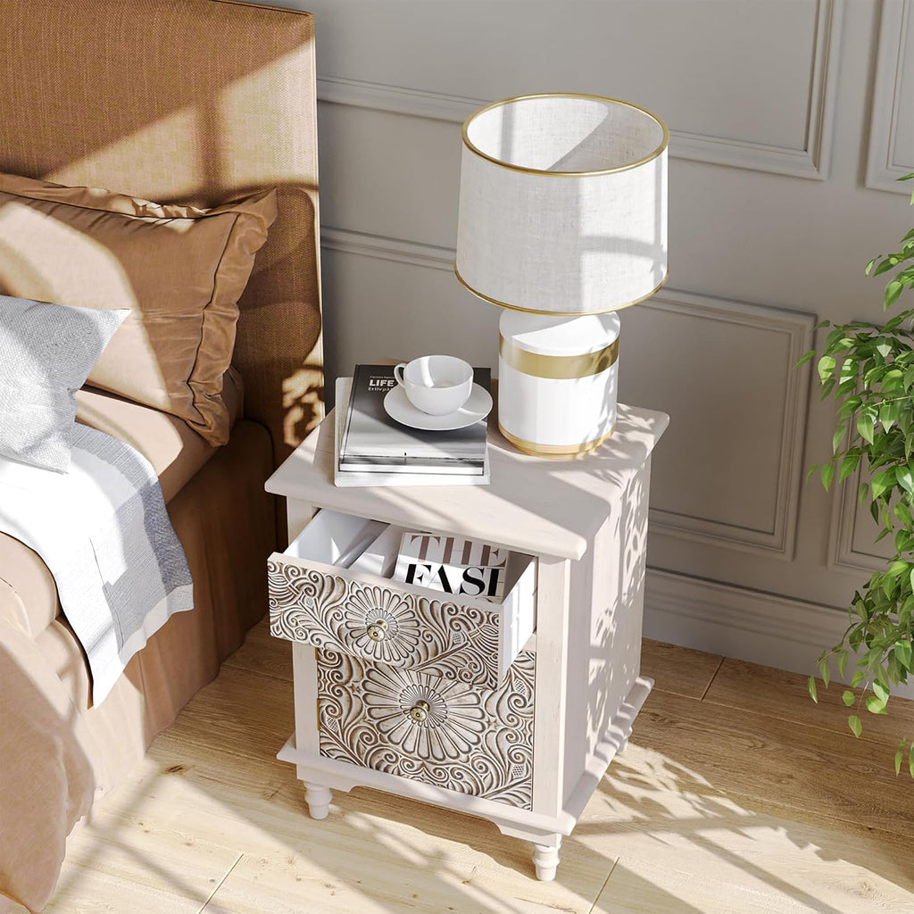 SUNBURY Night Stand Set 2, Accent End Table with Storage, Bedside Table, Vintage Wood Nightstand with Drawers for Living Room, Bedroom, No Assembly Required