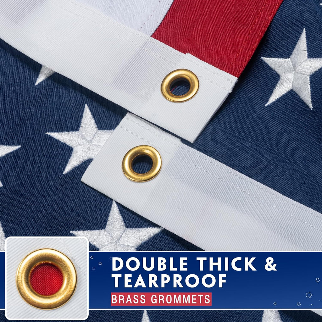 American Flag 10x15 Ft for Outside Longest Lasting- Ultra Durable, Tear-Proof Heavy Duty Spun Polyester US USA Flags - Fade Resistant, Embroidered Stars, Sewn Stripes, Brass Grommets - Outdoor Decor