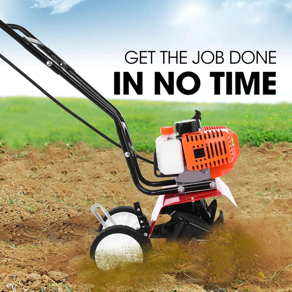 Garden Tillers Gas Powered, 2 Stroke Rototiller with 1.2L Fuel Tank, 52cc 9000RPM Tiller Cultivator with 7.8-Inch Tillling Width, 6-Inch Depth, Easy to Carry Lawn Tiller for Garden Soil Digging (Red)