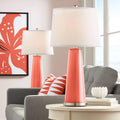 Color + Plus Leo 29 1/2' Tall Cylinder Modern End Table Lamps Set of 2 Koi Orange Brushed Nickel Finish Glass Fabric White Shade Living Room Bedroom Bedside Nightstand House Office Home Reading