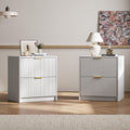 MAISONARIA Fluted Nightstands Set of 2 with 2 Drawers, 19.6' Modern Storage Bedside Table with Golden Metal Handles, Wooden End Table for Bedroom, White