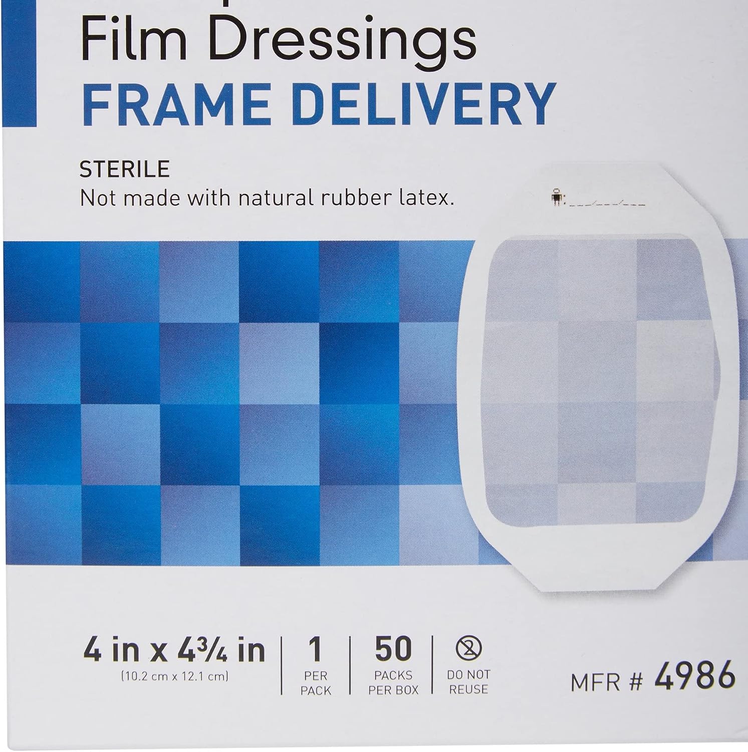 McKesson Transparent Film Dressing, Sterile, Frame Delivery, 4 in x 4 3/4 in, 50 Count, 4 Packs, 200 Total