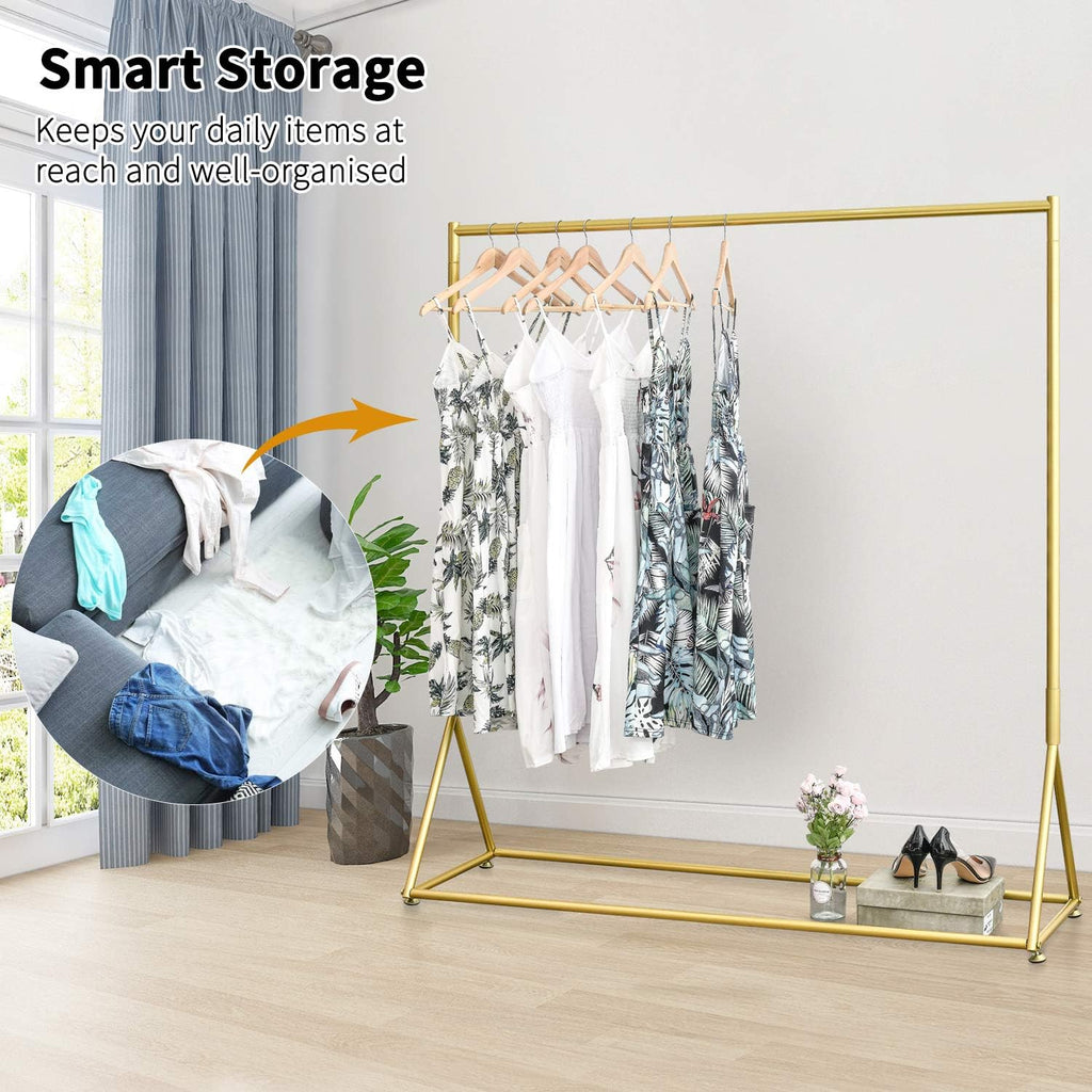 Gold Pipe Clothing Racks Freestanding, Modern Metal Clothes Rack Heavy Duty, Easy Assemble Clothing Rack for Hanging Boutiques and Bedroom 59' L