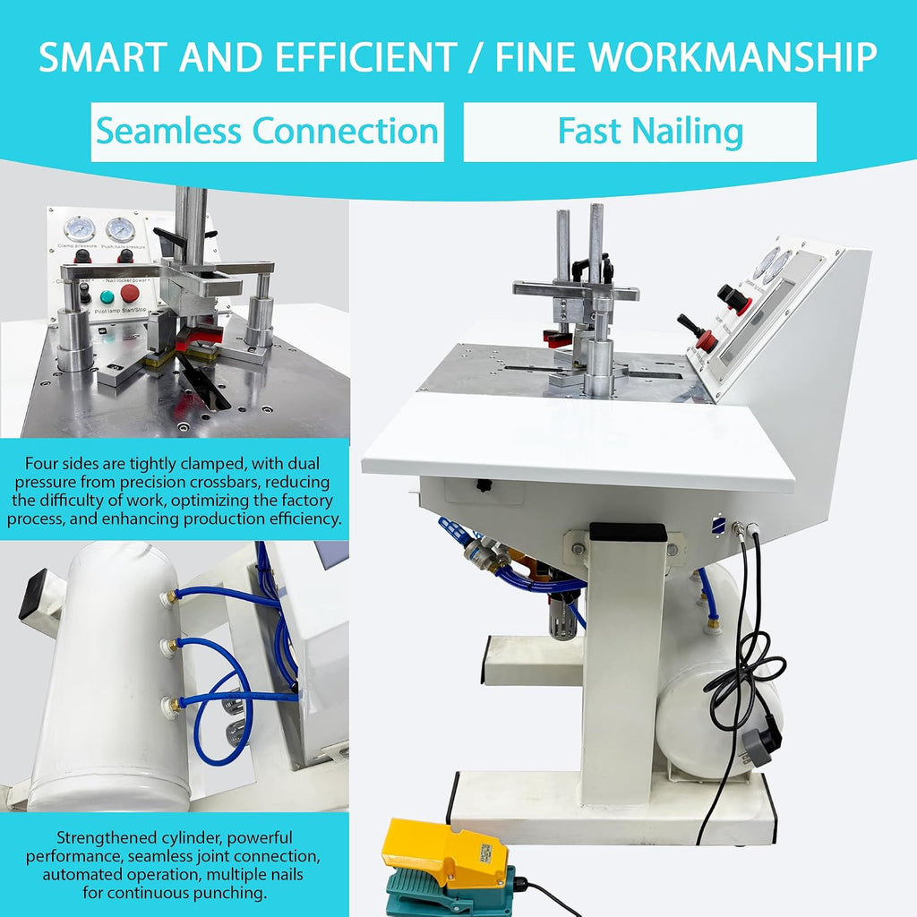 110V Intelligent CNC Picture Frame Nailer & Corner Nailing Machine, Automatic Pneumatic V-Nail Joiner with Touch Screen & 30L Air Tank for Photo Frames, MDF, Hardwood (5-15mm Corner Nails)