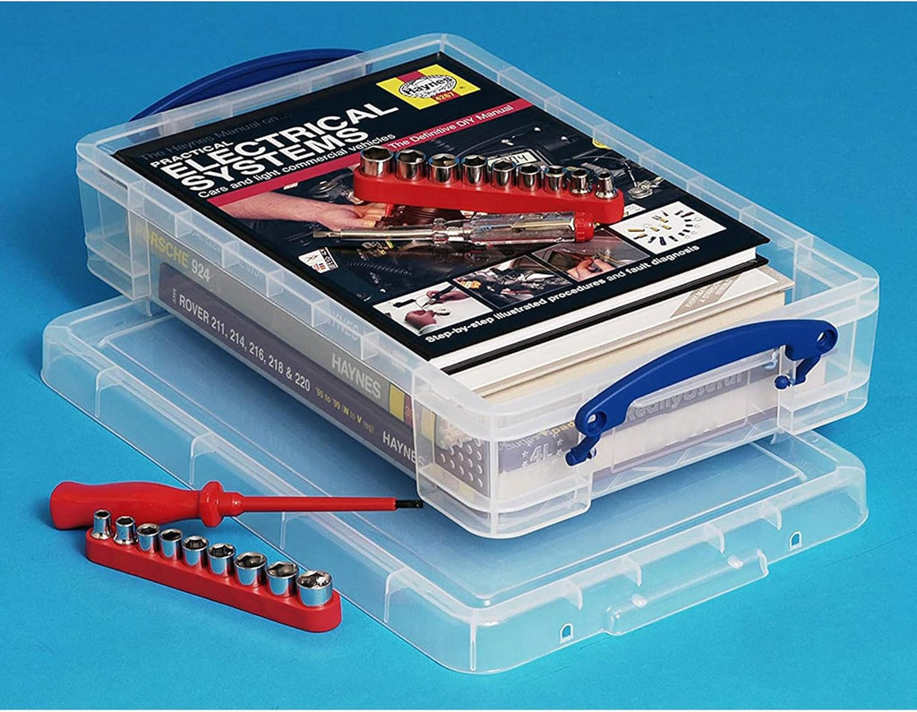 Really Useful Box 4 Liter Plastic Storage File Box Container with Snap Lid and Clip Lock Handles for Office Organization and Storage, Clear (10 Pack)