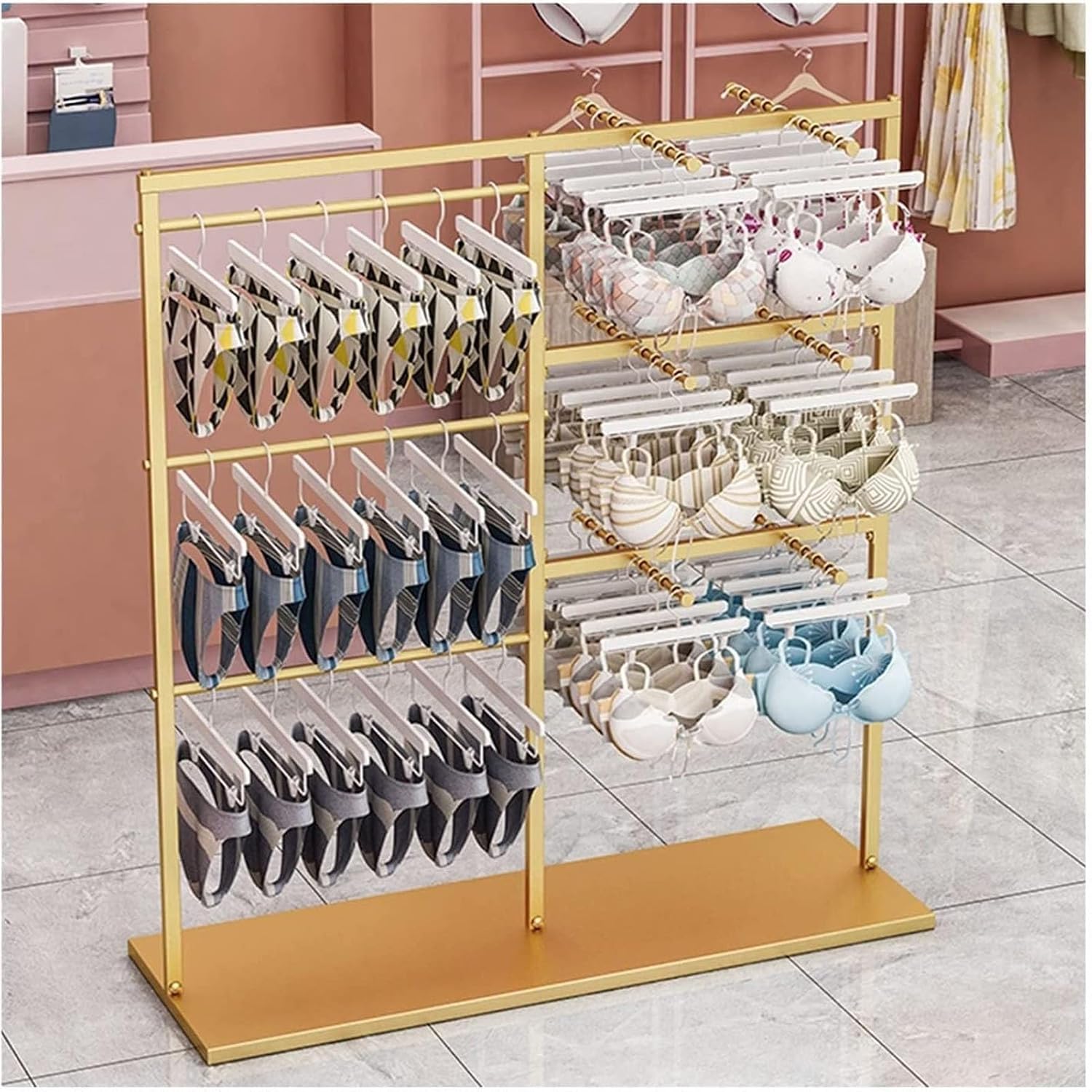 THEGA Wall Mounted Clothes Rack - Coat Rack Stand, Adjustable Clothing Organizer Holder, Freestanding Clothing Store Boutiques Retail Lingerie Garment Rack, Commercial Shelves(Gold,150x40x130CM)