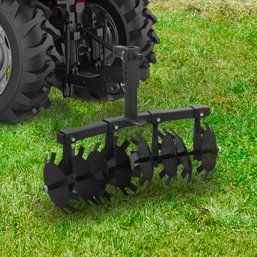 32' Disc Plow Harrow with 2' Receiver Mount for ATV/UTV, Heavy Duty Adjust Height Pull Behind Tiller, Black