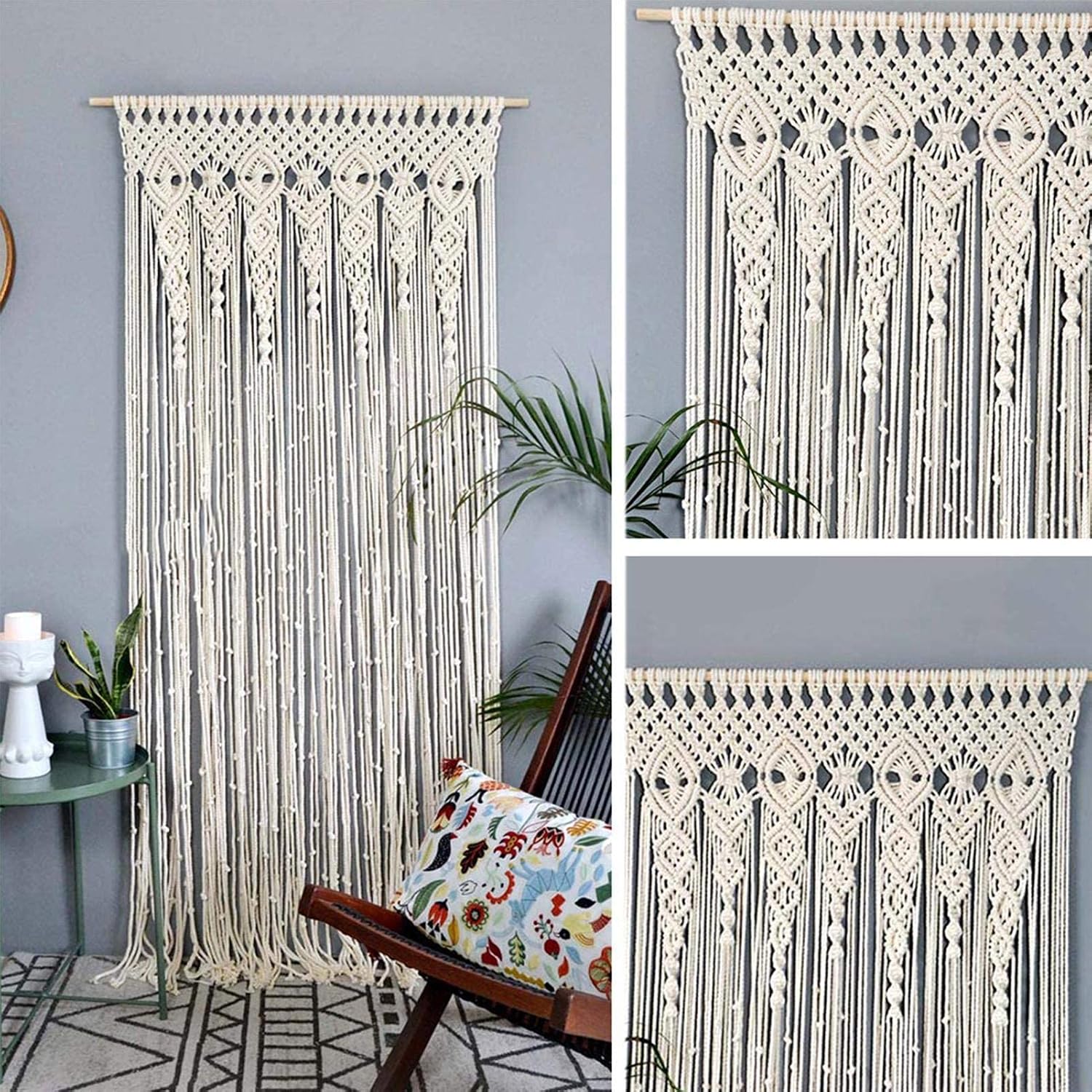 Macrame Macrame Curtain Tapestry Macrame Wall Hanging Woven Tapestry for Room Divider Window Door Curtains Wedding Background Home Decor (150 * 180cm)