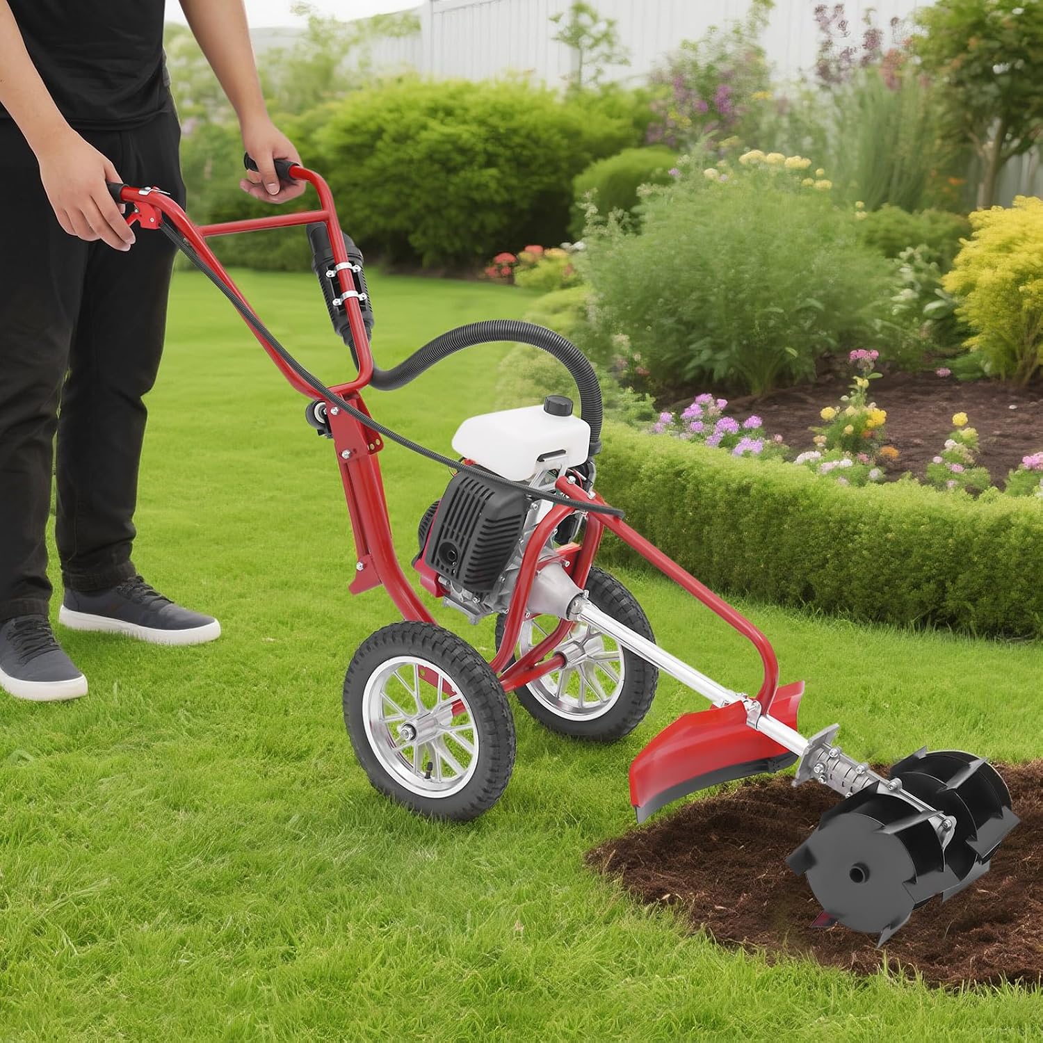 4-Cycle 4HP Gas Powered Tiller Cultivator, Mini Cultivator Rototiller Garden Tiller for Lawn, Garden and Field Soil Cultivation